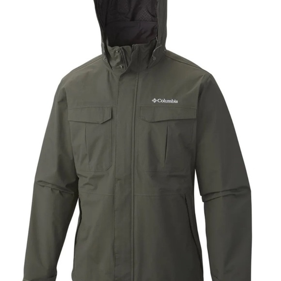 Columbia Green Raincoat with Hood and Storm Flap - Picture 1 of 4